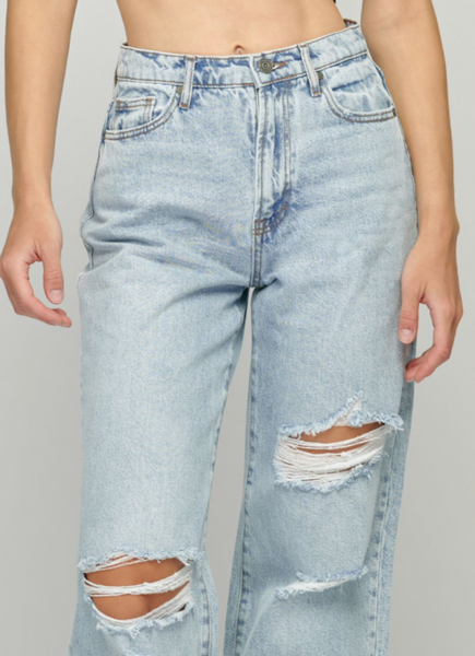 Logan Light Wash Grinded Raw Hem Dad Jeans