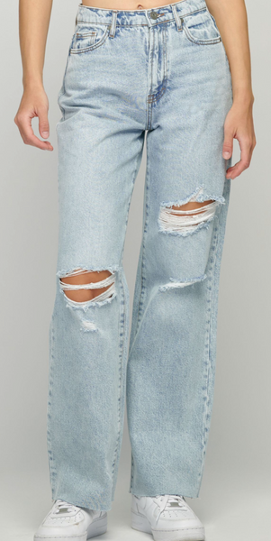 Logan Light Wash Grinded Raw Hem Dad Jeans