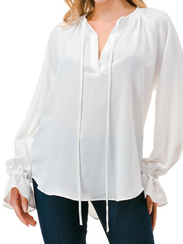 Jillian Tie Front Peasant  Top