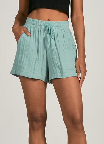 Blue Spa Gauze Buttoned Down Shorts Set