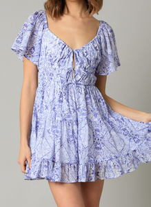 Kayla Tie Front Flutter Sleeve Dress