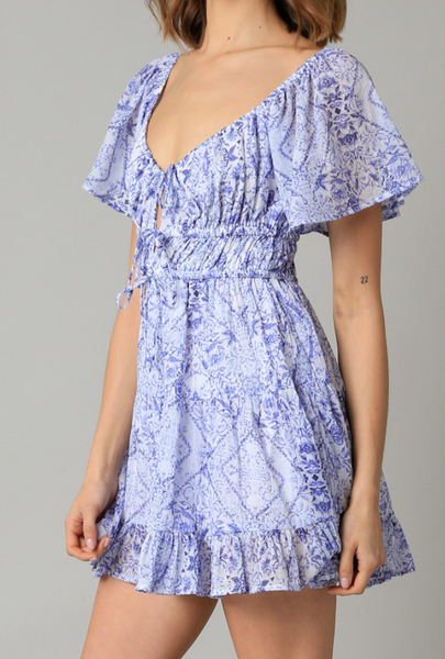 Kayla Tie Front Flutter Sleeve Dress