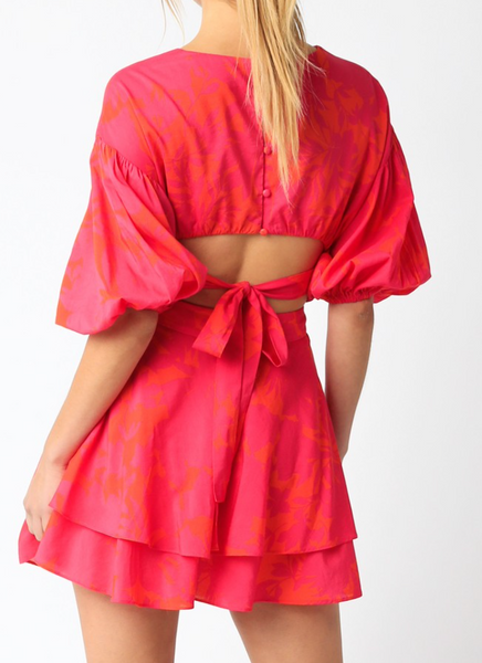 Kylee Tie Back Bubble  Sleeve Mini Dress