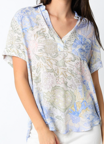 Sofia Plit Neck Print Top